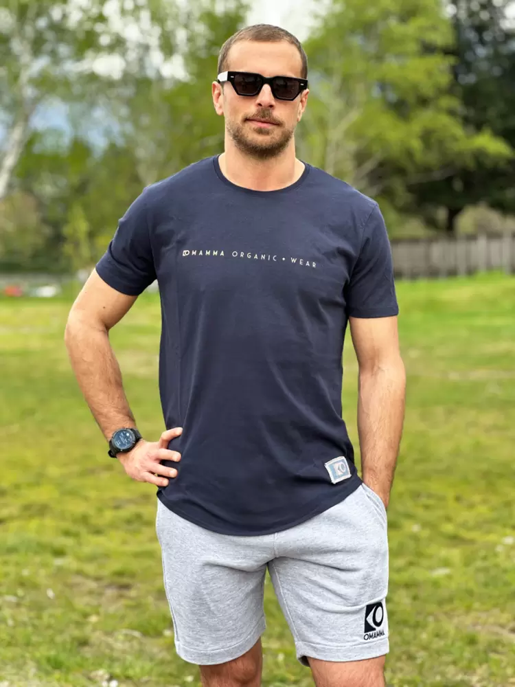 T-SHIRT Navy IN COTONE BIOLOGICO 100% con fondo capo arrotondato  